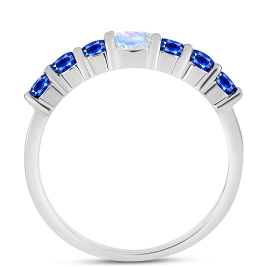 Inel din Argint 925 ( 2.5 grame ) cu Safir Albastru Australian și Piatra Lunii Curcubeu 1.31 Carate