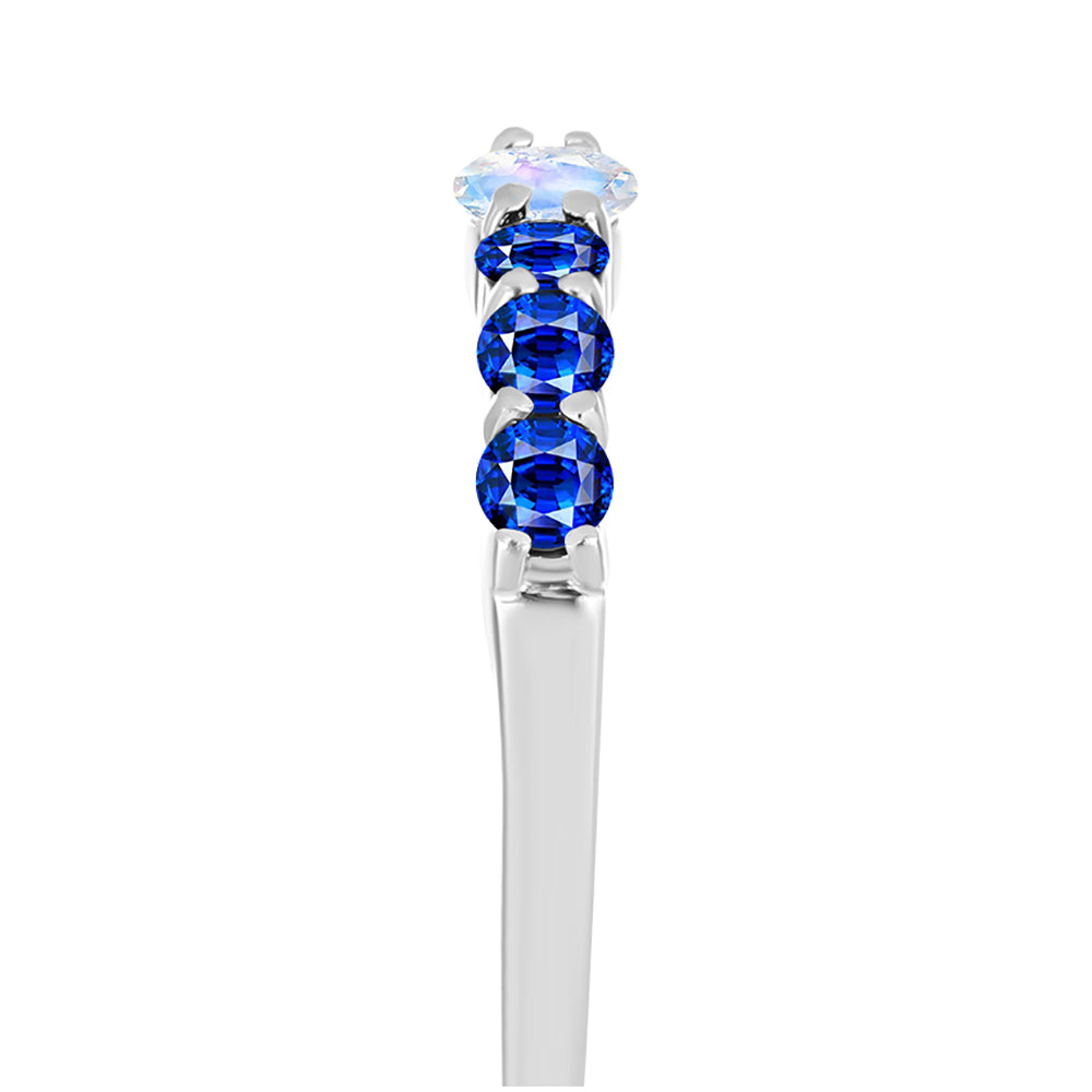 Inel din Argint 925 ( 2.5 grame ) cu Safir Albastru Australian și Piatra Lunii Curcubeu 1.31 Carate 4 