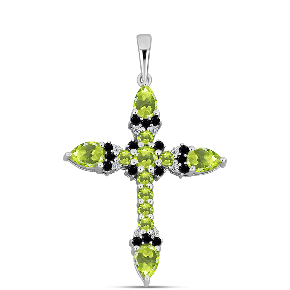 Cruce Pandantiv din Argint 925 ( 3.06 grame ) cu Peridot Changbai și Topaz Alb 2.9 Carate