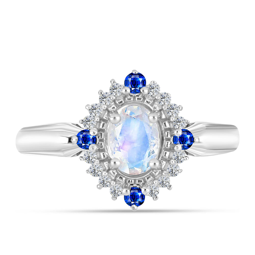 Inel din Argint 925 ( 3.61 grame ) cu Safir Albastru Australian și Piatra Lunii Curcubeu 1.2 Carate 1 