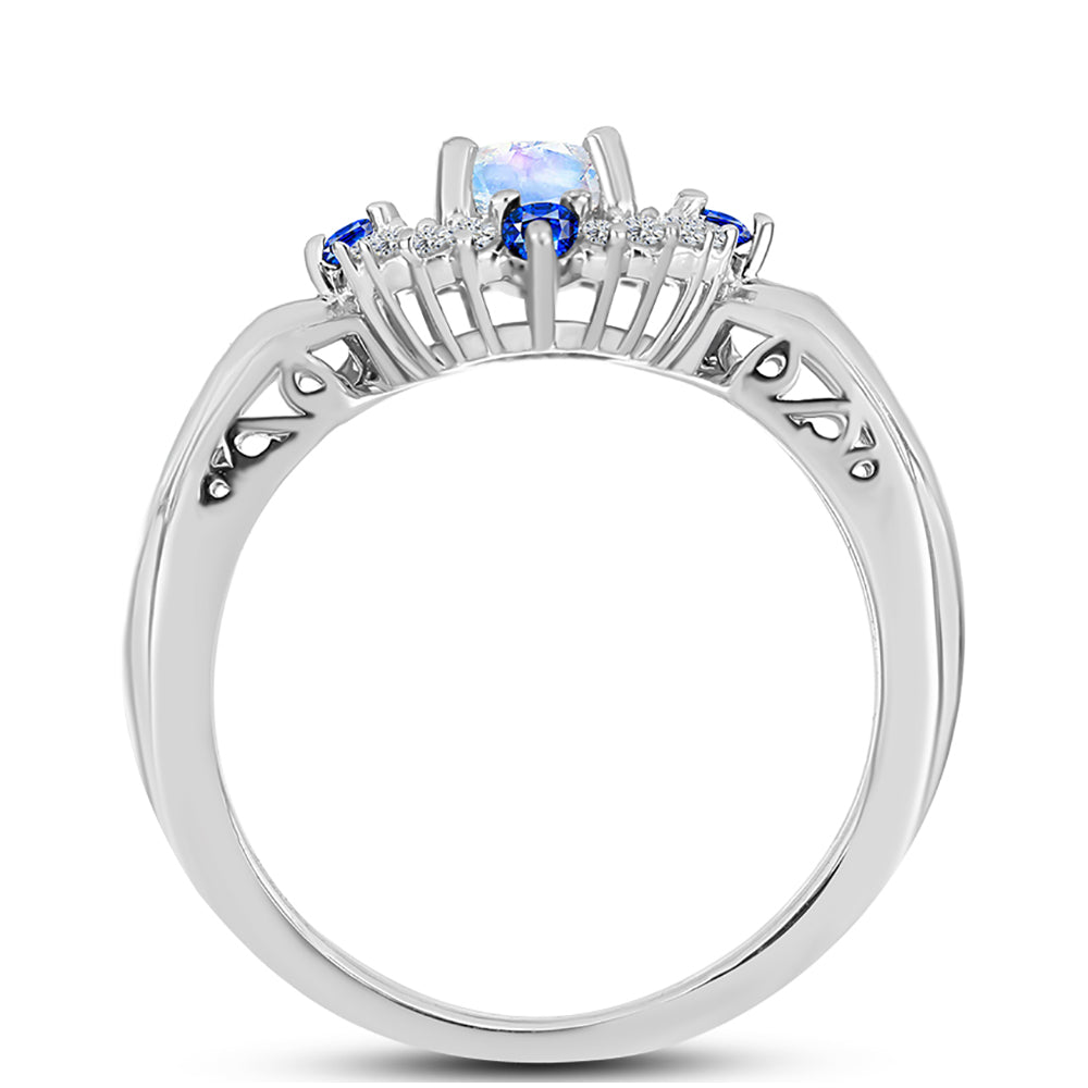 Inel din Argint 925 ( 3.61 grame ) cu Safir Albastru Australian și Piatra Lunii Curcubeu 1.2 Carate 2 
