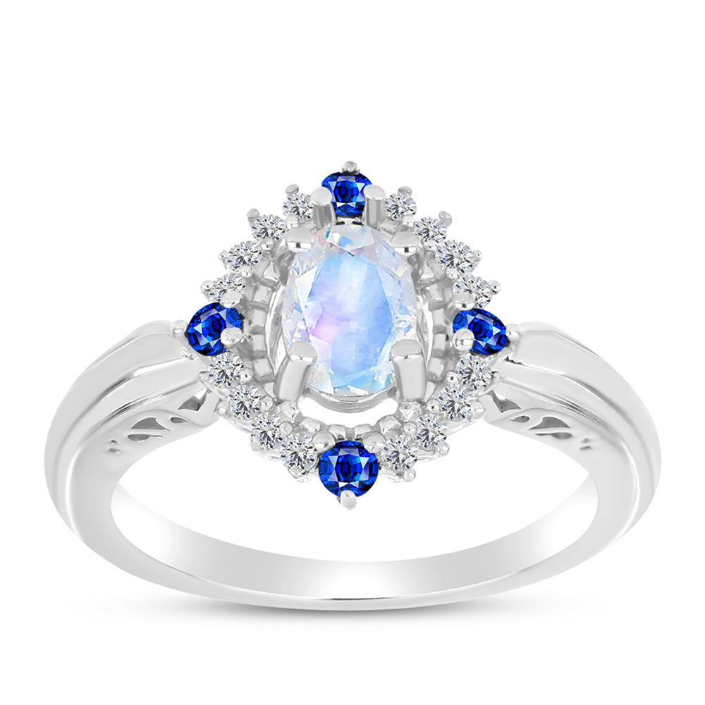 Inel din Argint 925 ( 3.61 grame ) cu Safir Albastru Australian și Piatra Lunii Curcubeu 1.2 Carate 3 