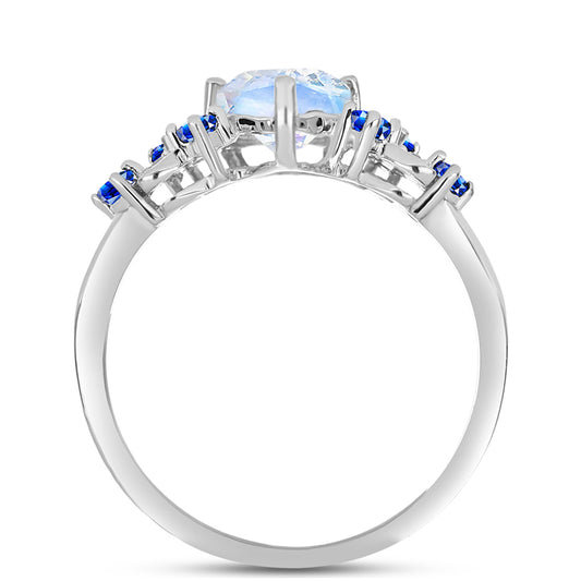 Inel din Argint 925 ( 3 grame ) cu Safir Albastru Australian și Piatra Lunii Curcubeu 2.21 Carate