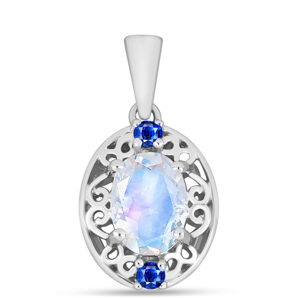 Pandantiv din Argint 925 ( 1.47 grame ) cu Safir Albastru Australian și Piatra Lunii Curcubeu 1.26 Carate