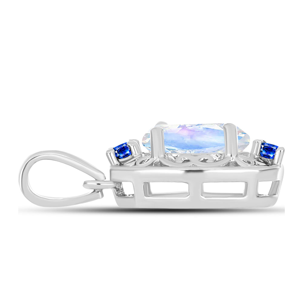 Pandantiv din Argint 925 ( 1.47 grame ) cu Safir Albastru Australian și Piatra Lunii Curcubeu 1.26 Carate