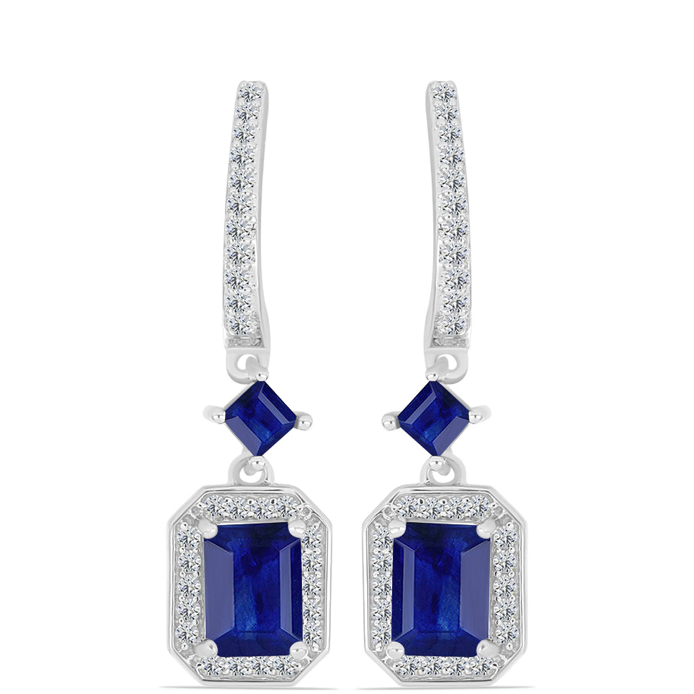 Cercei din Argint 925 ( 4.41 grame ) cu Safir Albastru Australian și Topaz Alb 3.72 Carate