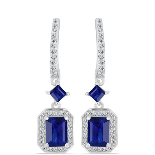 Cercei din Argint 925 ( 4.41 grame ) cu Safir Albastru Australian și Topaz Alb 3.72 Carate