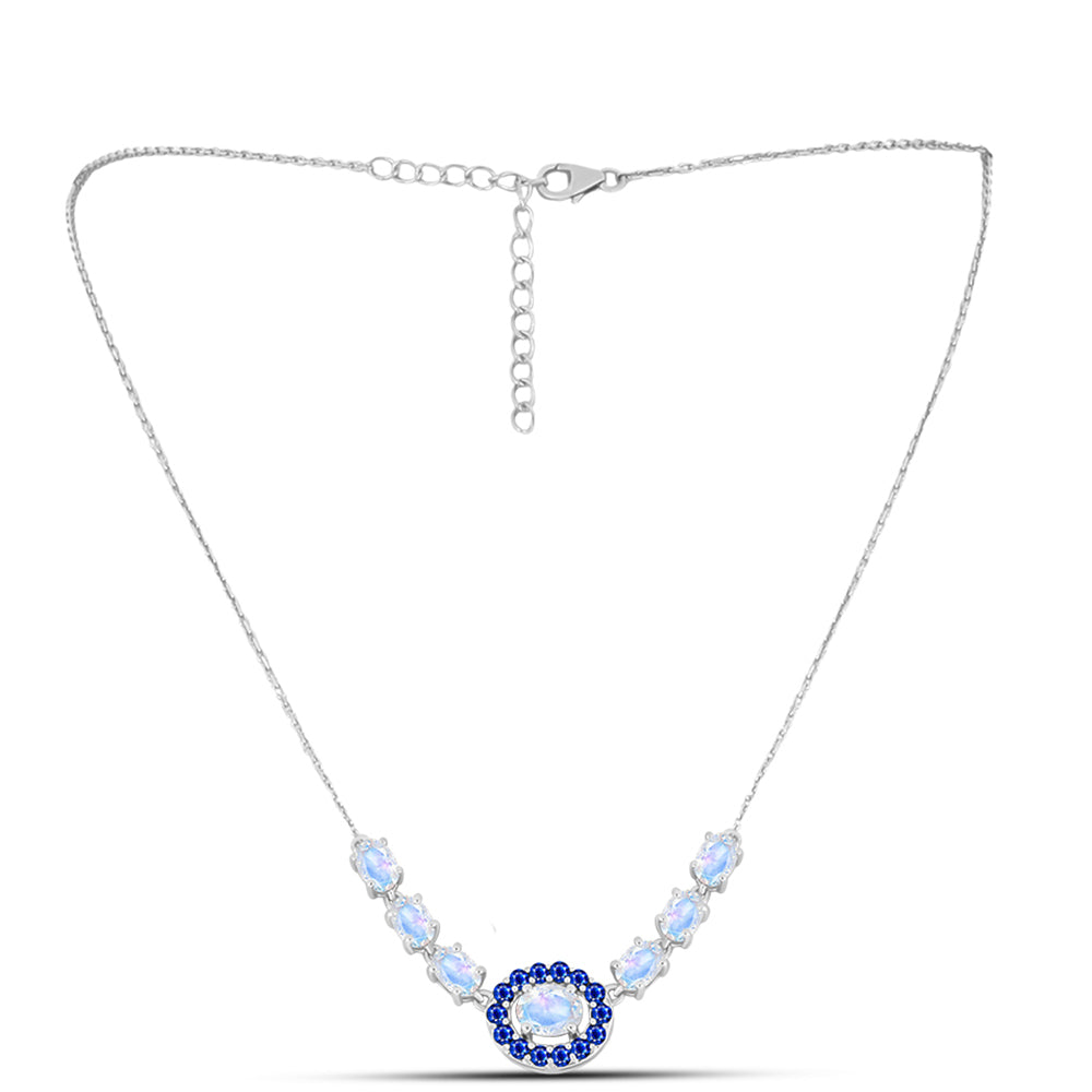 Colier din Argint 925 ( 5.22 grame ) cu Safir Albastru Australian și Piatra Lunii Curcubeu 4.29 Carate 1 