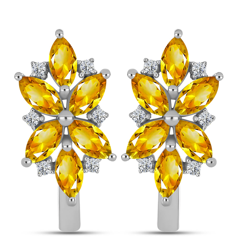 Cercei din Argint 925 ( 5.41 grame ) cu Citrin Ural și Topaz Alb 2.89 Carate 1 