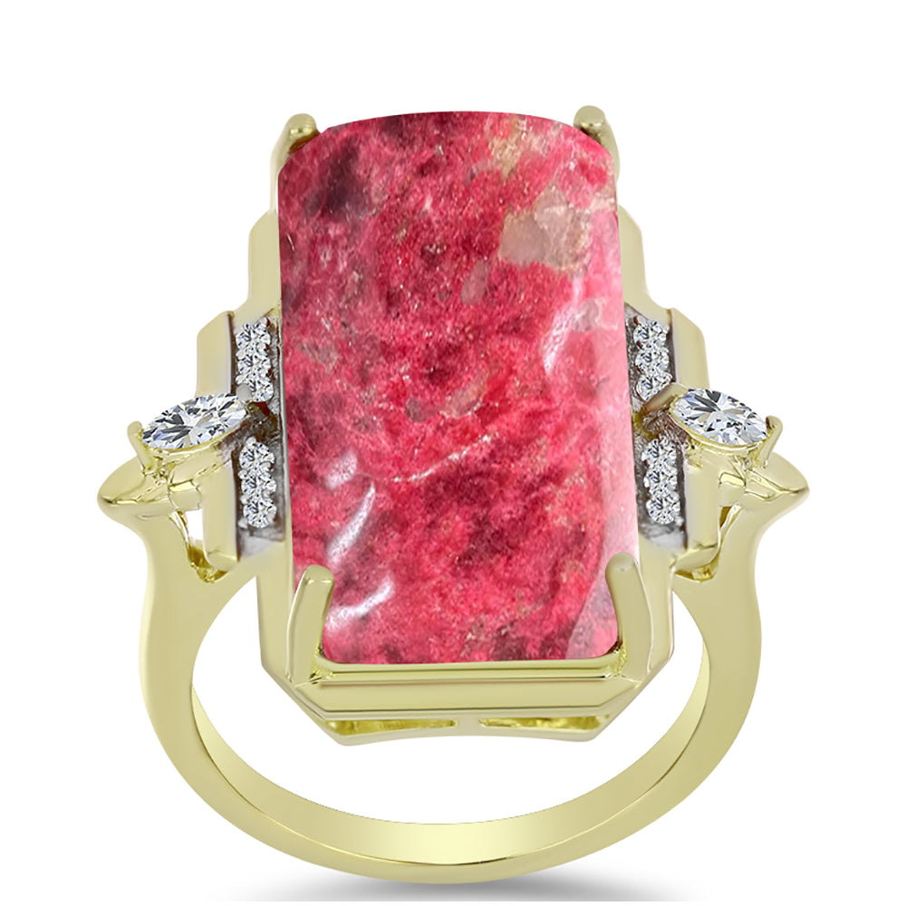 Inel din Argint 925 Placat cu Aur ( 5.21 grame ) cu Thulit și Topaz Alb 17.6 Carate 3 