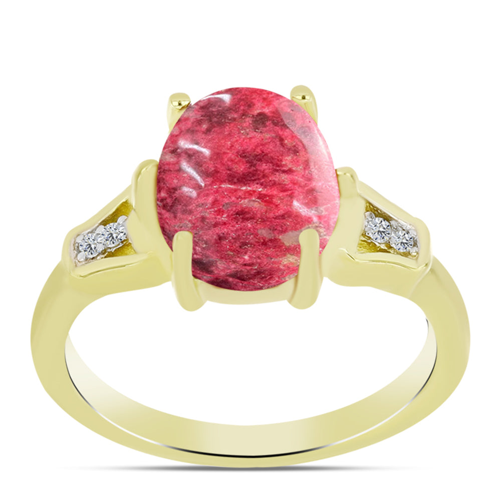 Inel din Argint 925 Placat cu Aur ( 2.99 grame ) cu Thulit și Topaz Alb 3.18 Carate 3 