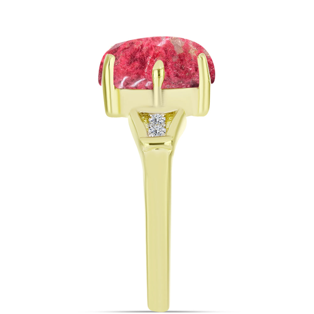 Inel din Argint 925 Placat cu Aur ( 2.99 grame ) cu Thulit și Topaz Alb 3.18 Carate 4 