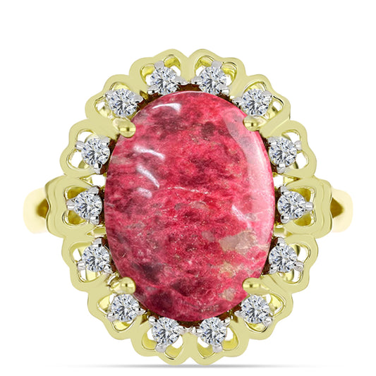 Inel din Argint 925 Placat cu Aur ( 4.77 grame ) cu Thulit și Topaz Alb 10.19 Carate