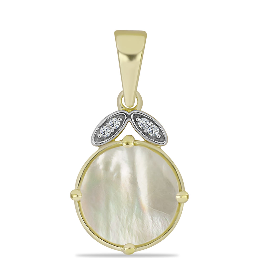Pandantiv din Argint 925 Placat cu Aur ( 1.36 grame ) cu Sidef și Topaz Alb 2.67 Carate 1 