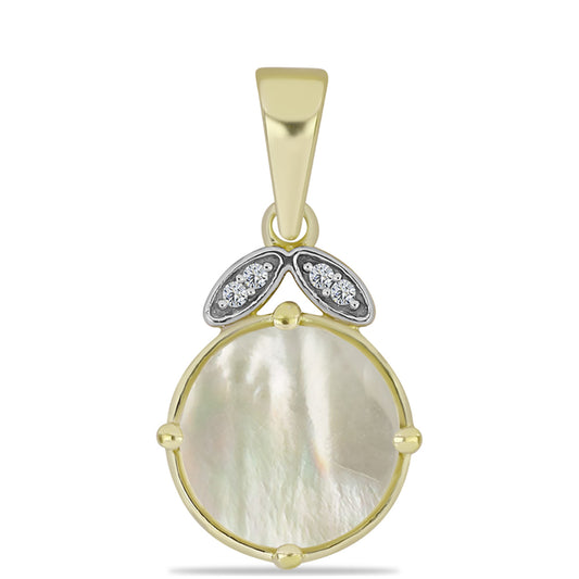 Pandantiv din Argint 925 Placat cu Aur ( 1.36 grame ) cu Sidef și Topaz Alb 2.67 Carate