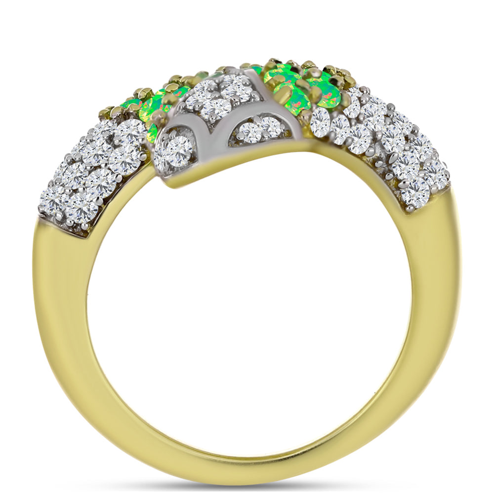 Inel din Argint 925 Placat cu Aur ( 5.92 grame ) cu Opal Verde Etiopian Lega Dembi și Topaz Alb 1.67 Carate 3 