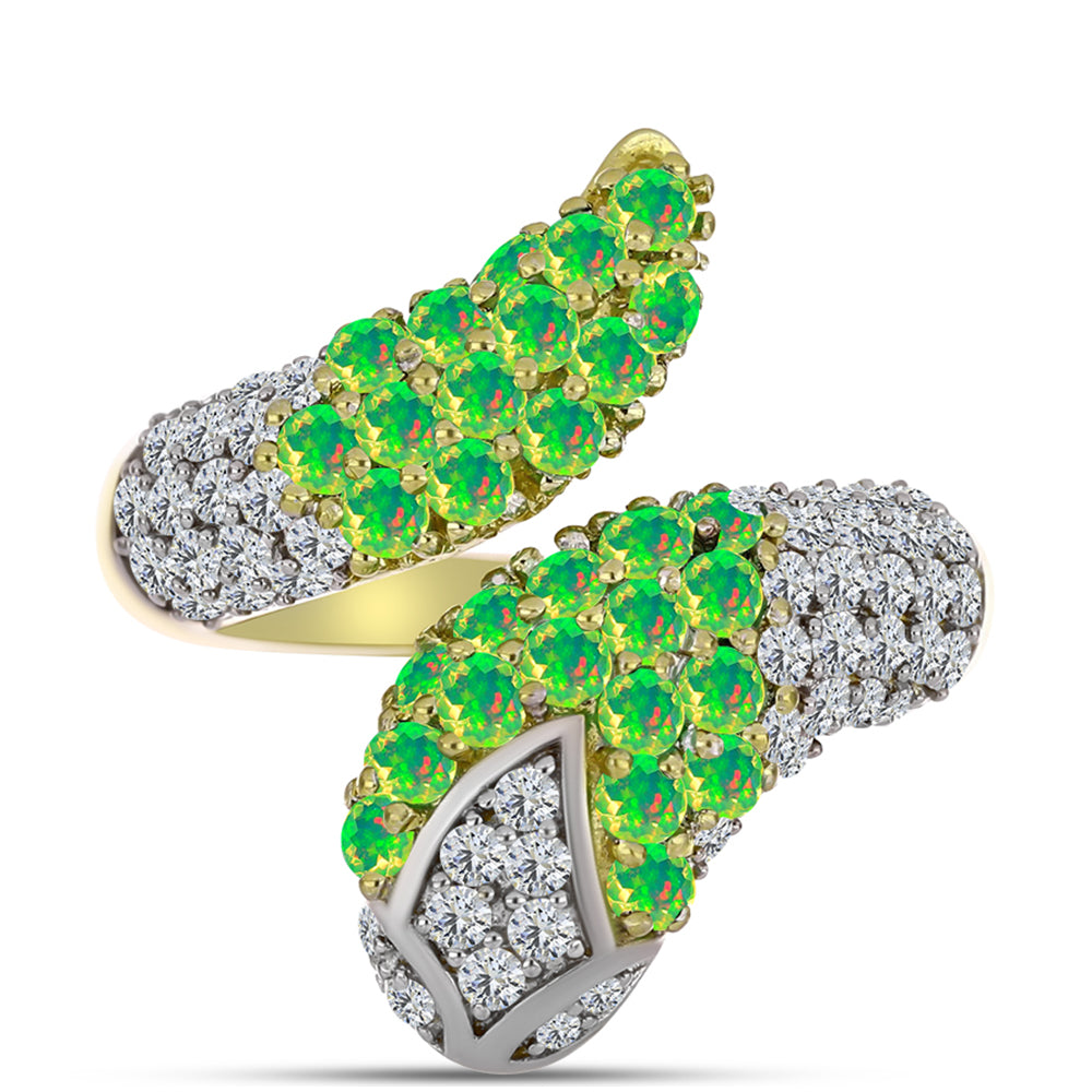 Inel din Argint 925 Placat cu Aur ( 5.92 grame ) cu Opal Verde Etiopian Lega Dembi și Topaz Alb 1.67 Carate