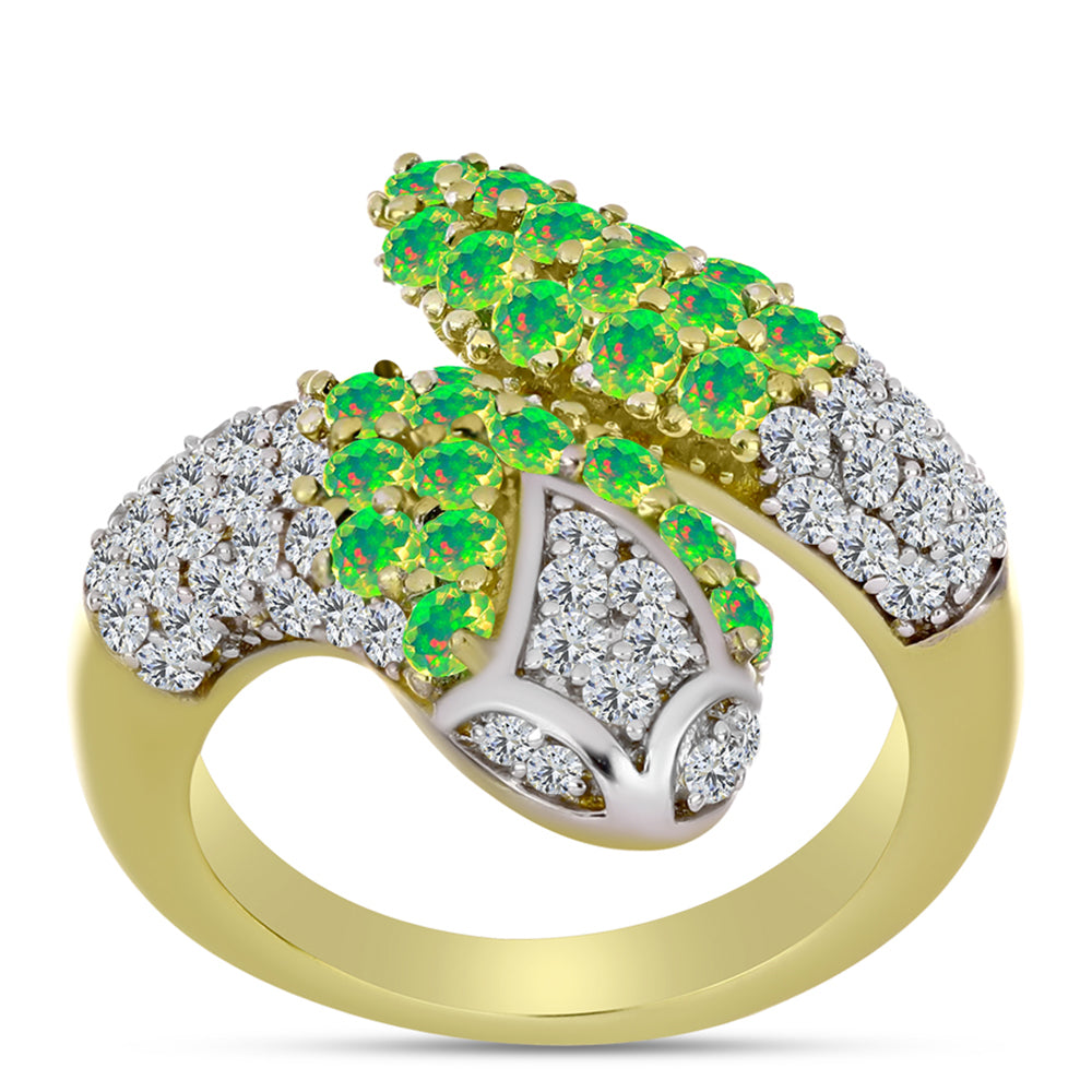 Inel din Argint 925 Placat cu Aur ( 5.92 grame ) cu Opal Verde Etiopian Lega Dembi și Topaz Alb 1.67 Carate 1 