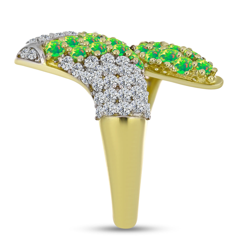 Inel din Argint 925 Placat cu Aur ( 5.92 grame ) cu Opal Verde Etiopian Lega Dembi și Topaz Alb 1.67 Carate