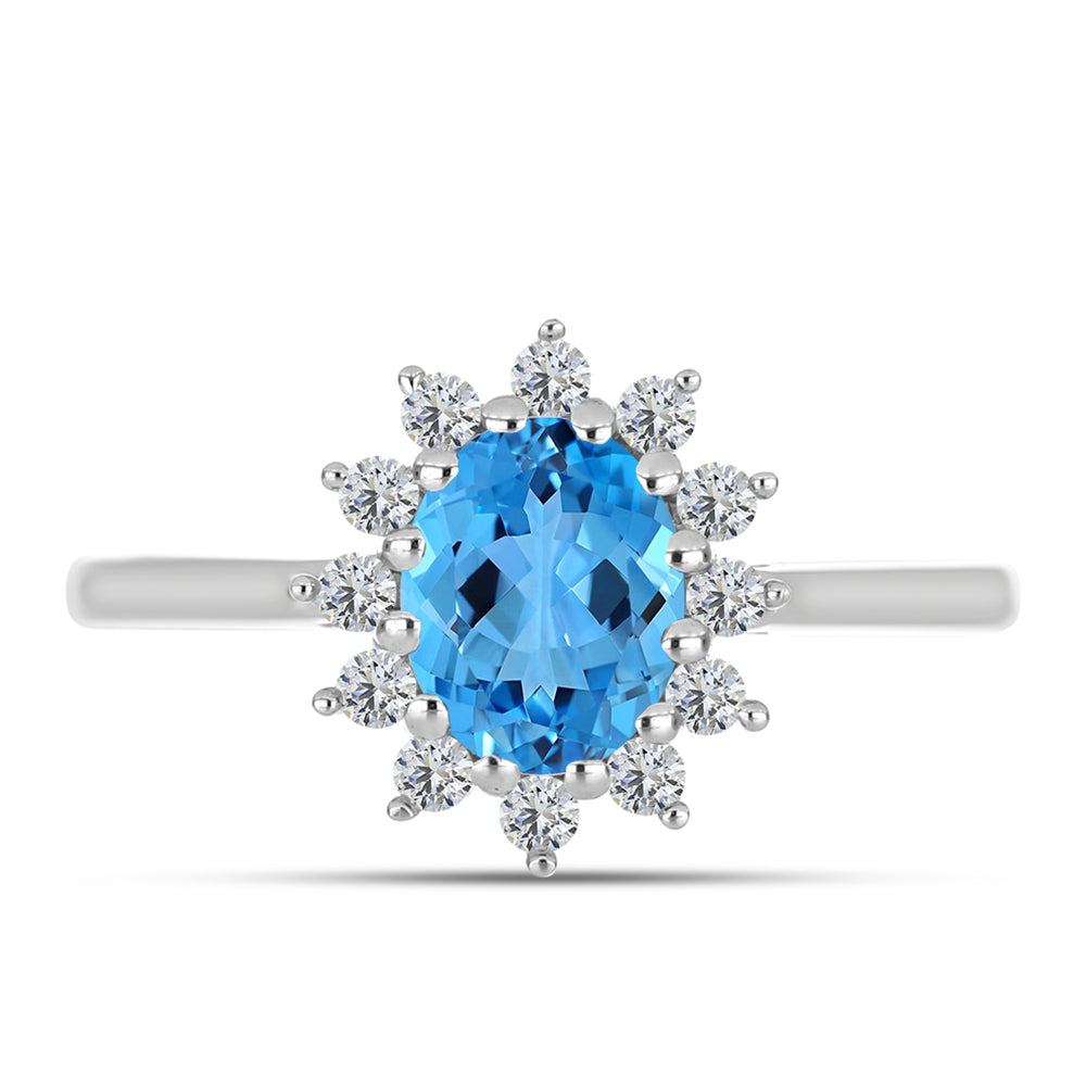 Inel din Argint 925 ( 2.4 grame ) cu Topaz Swiss Blue și Topaz Alb 1.74 Carate 1 