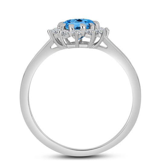 Inel din Argint 925 ( 2.4 grame ) cu Topaz Swiss Blue și Topaz Alb 1.74 Carate