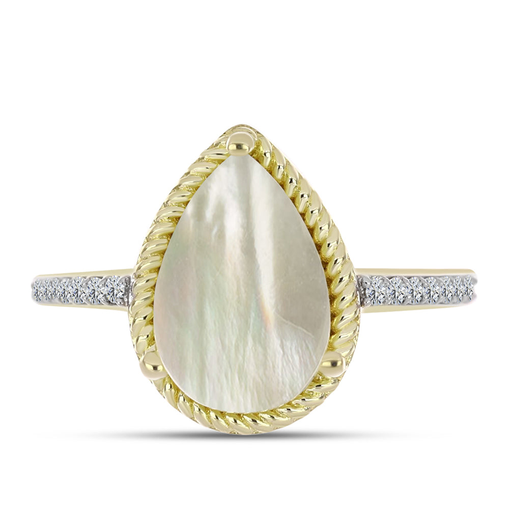 Inel din Argint 925 Placat cu Aur ( 2.99 grame ) cu Sidef și Topaz Alb 2.52 Carate 1 