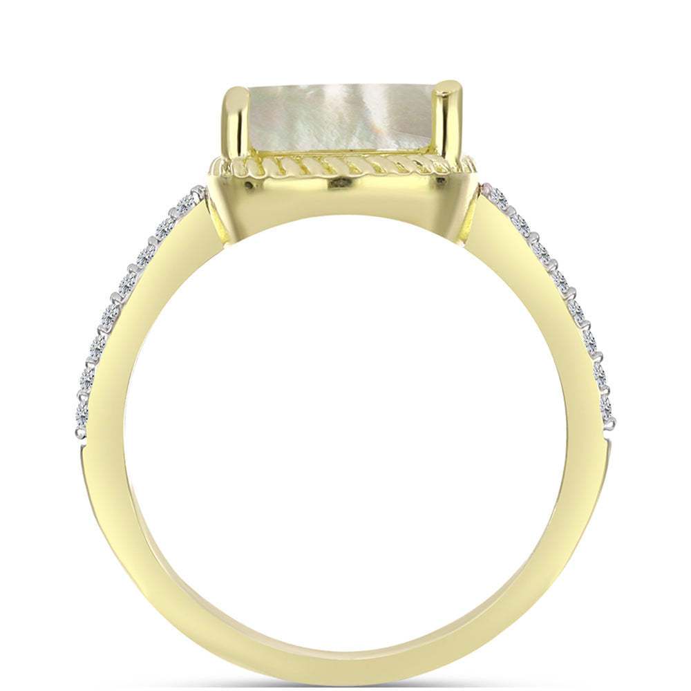 Inel din Argint 925 Placat cu Aur ( 2.99 grame ) cu Sidef și Topaz Alb 2.52 Carate