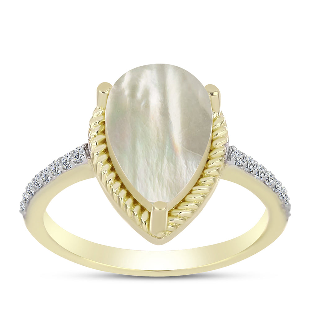 Inel din Argint 925 Placat cu Aur ( 2.99 grame ) cu Sidef și Topaz Alb 2.52 Carate