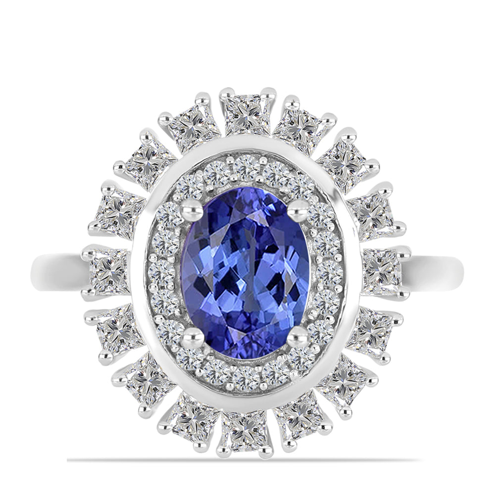 Inel din Argint 925 ( 3.35 grame ) cu Tanzanit AAA și Topaz Alb 2.16 Carate 1 