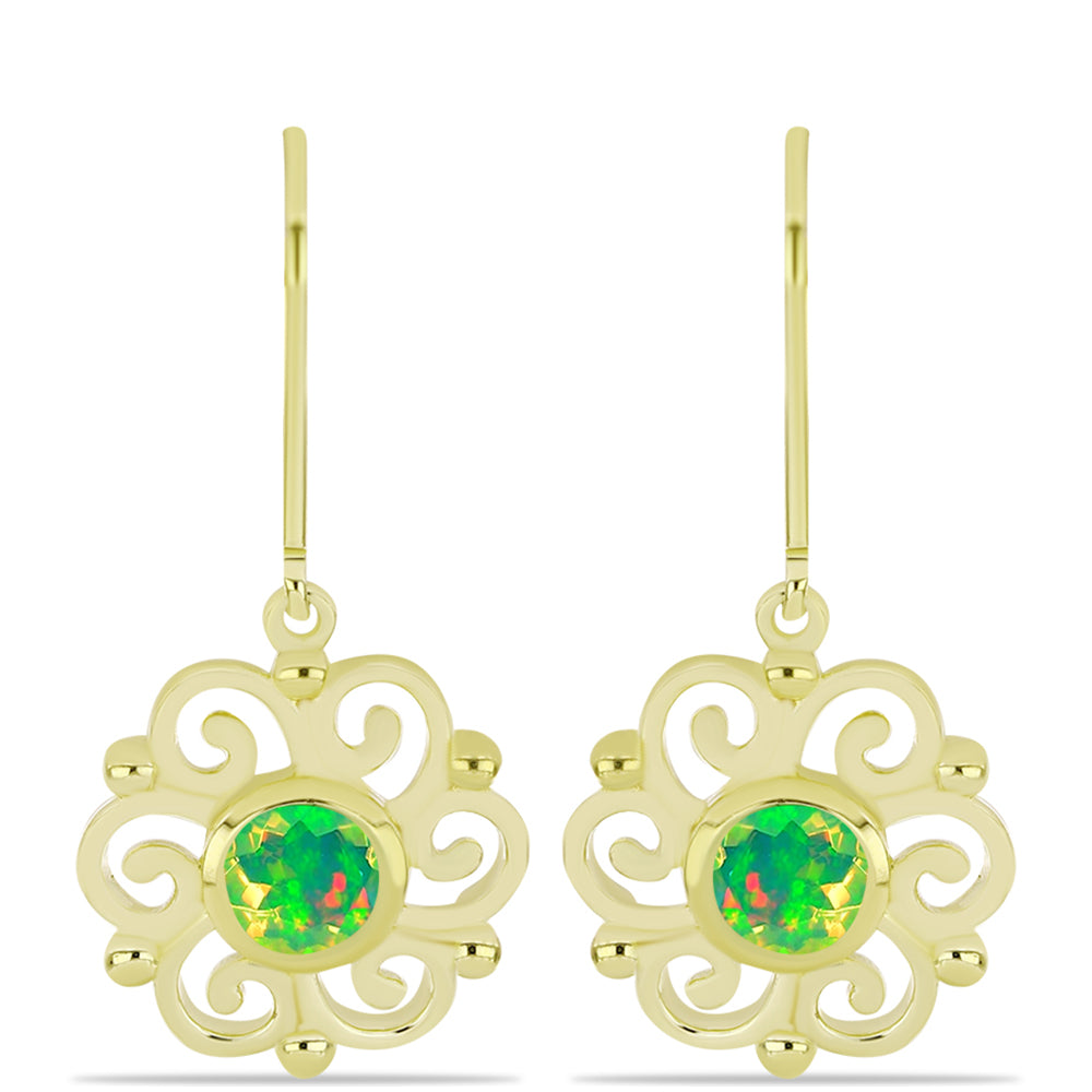 Cercei din Argint 925 Placat cu Aur ( 3.97 grame ) cu Opal Verde Etiopian Lega Dembi 0.56 Carate 1 