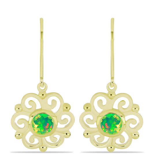 Cercei din Argint 925 Placat cu Aur ( 3.97 grame ) cu Opal Verde Etiopian Lega Dembi 0.56 Carate