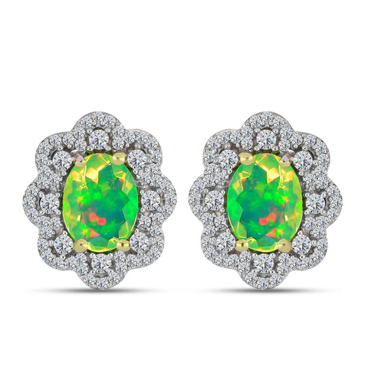 Cercei din Argint 925 Placat cu Aur ( 4.27 grame ) cu Opal Verde Etiopian Lega Dembi și Topaz Alb 2.3 Carate