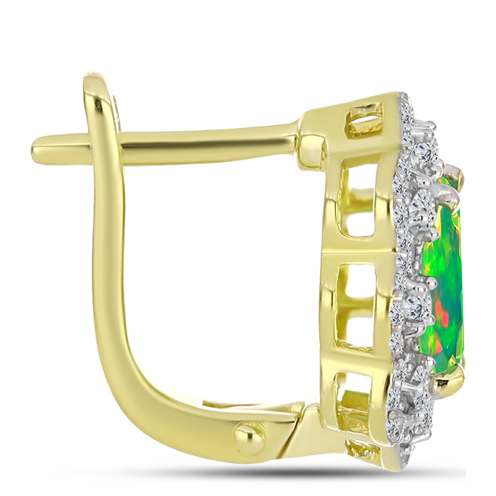 Cercei din Argint 925 Placat cu Aur ( 4.27 grame ) cu Opal Verde Etiopian Lega Dembi și Topaz Alb 2.3 Carate 2 