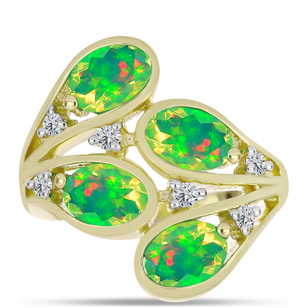 Inel din Argint 925 Placat cu Aur ( 5.74 grame ) cu Opal Verde Etiopian Lega Dembi și Topaz Alb 2.13 Carate 1 