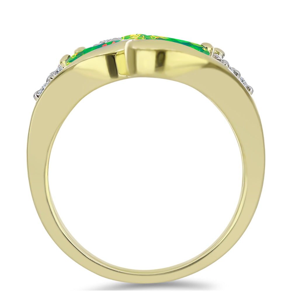 Inel din Argint 925 Placat cu Aur ( 5.74 grame ) cu Opal Verde Etiopian Lega Dembi și Topaz Alb 2.13 Carate