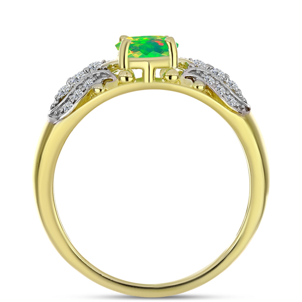 Inel din Argint 925 Placat cu Aur ( 3.99 grame ) cu Opal Verde Etiopian Lega Dembi și Topaz Alb 1.22 Carate 2 