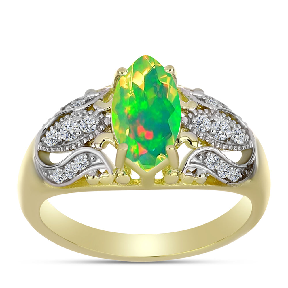 Inel din Argint 925 Placat cu Aur ( 3.99 grame ) cu Opal Verde Etiopian Lega Dembi și Topaz Alb 1.22 Carate 3 