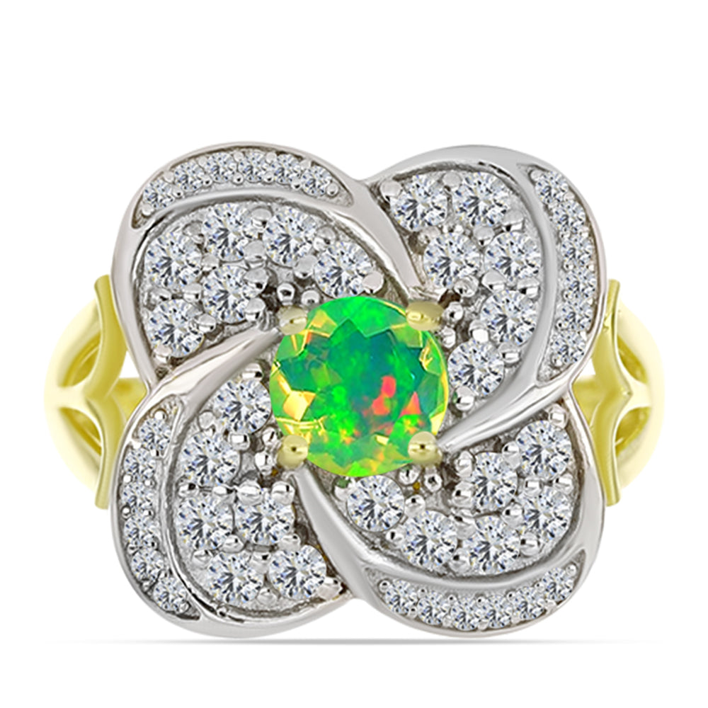 Inel din Argint 925 Placat cu Aur ( 4.69 grame ) cu Opal Verde Etiopian Lega Dembi și Topaz Alb 1.66 Carate
