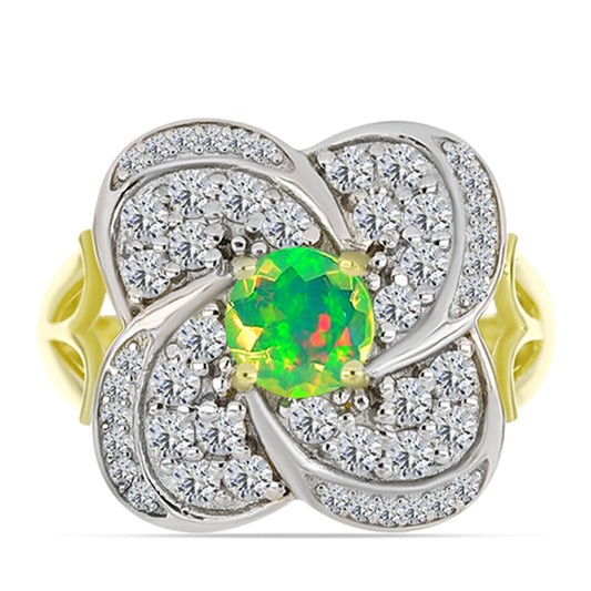 Inel din Argint 925 Placat cu Aur ( 4.69 grame ) cu Opal Verde Etiopian Lega Dembi și Topaz Alb 1.66 Carate