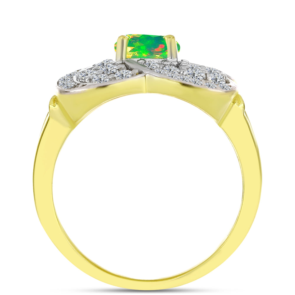 Inel din Argint 925 Placat cu Aur ( 4.69 grame ) cu Opal Verde Etiopian Lega Dembi și Topaz Alb 1.66 Carate 2 