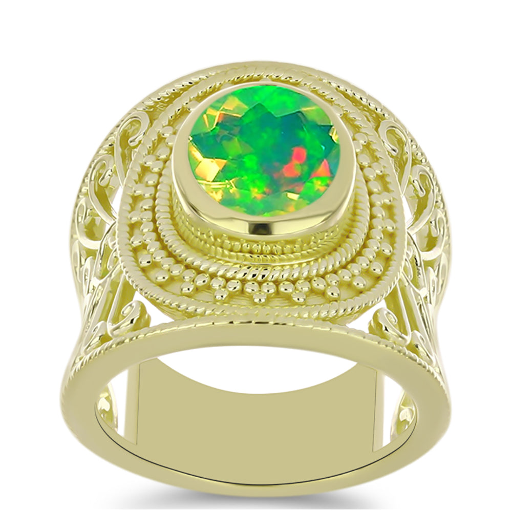 Inel din Argint 925 Placat cu Aur ( 9.36 grame ) cu Opal Verde Etiopian Lega Dembi 1.36 Carate 3 