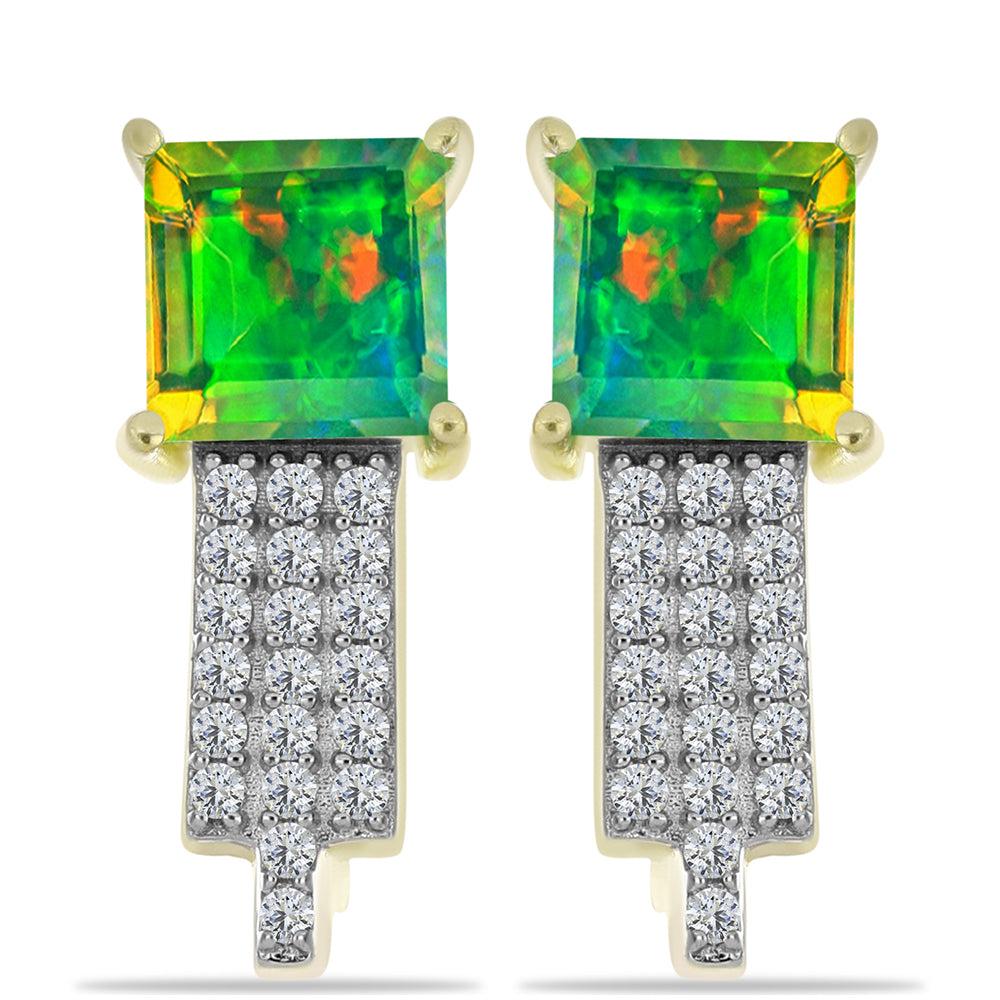 Cercei din Argint 925 Placat cu Aur ( 3.49 grame ) cu Opal Verde Etiopian Lega Dembi și Topaz Alb 1.59 Carate 1 