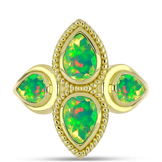 Inel din Argint 925 Placat cu Aur ( 4.84 grame ) cu Opal Verde Etiopian Lega Dembi 1.32 Carate