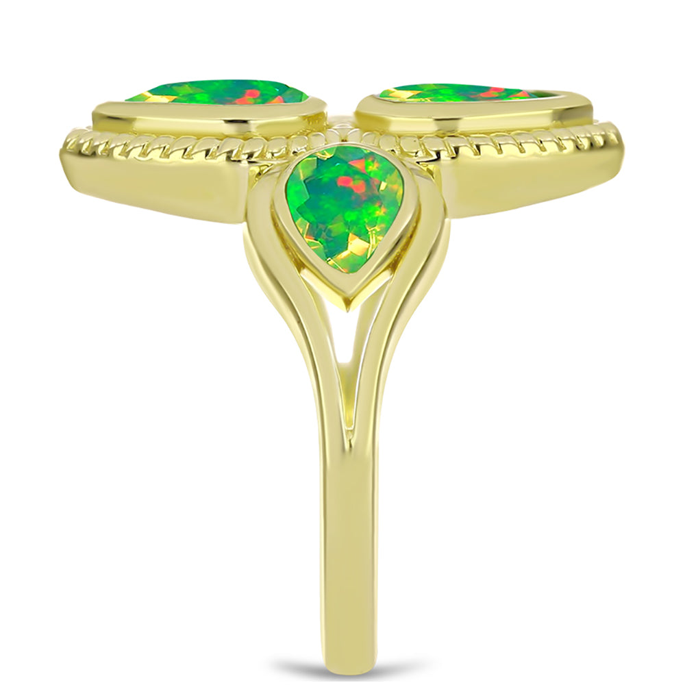 Inel din Argint 925 Placat cu Aur ( 4.84 grame ) cu Opal Verde Etiopian Lega Dembi 1.32 Carate 4 