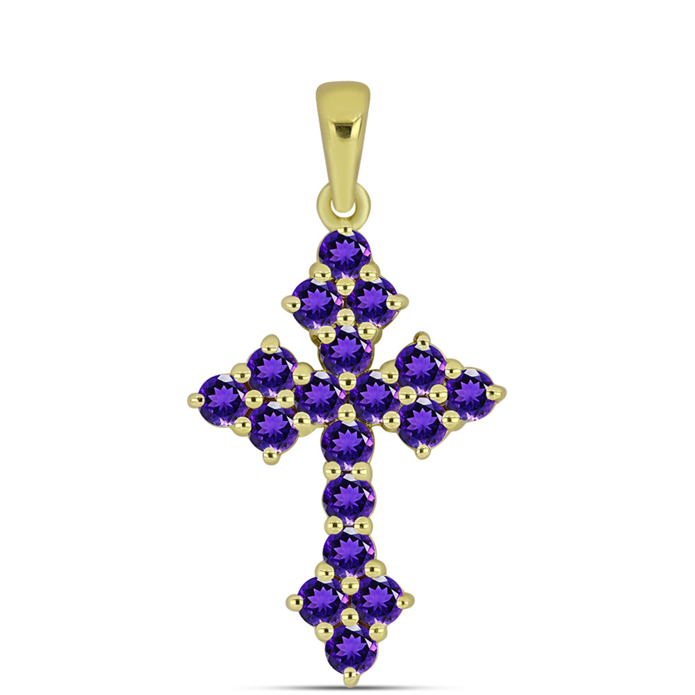 Cruce Pandantiv din Argint 925 Placat cu Aur ( 2.28 grame ) cu Ametist Marocan 1.21 Carate 1 