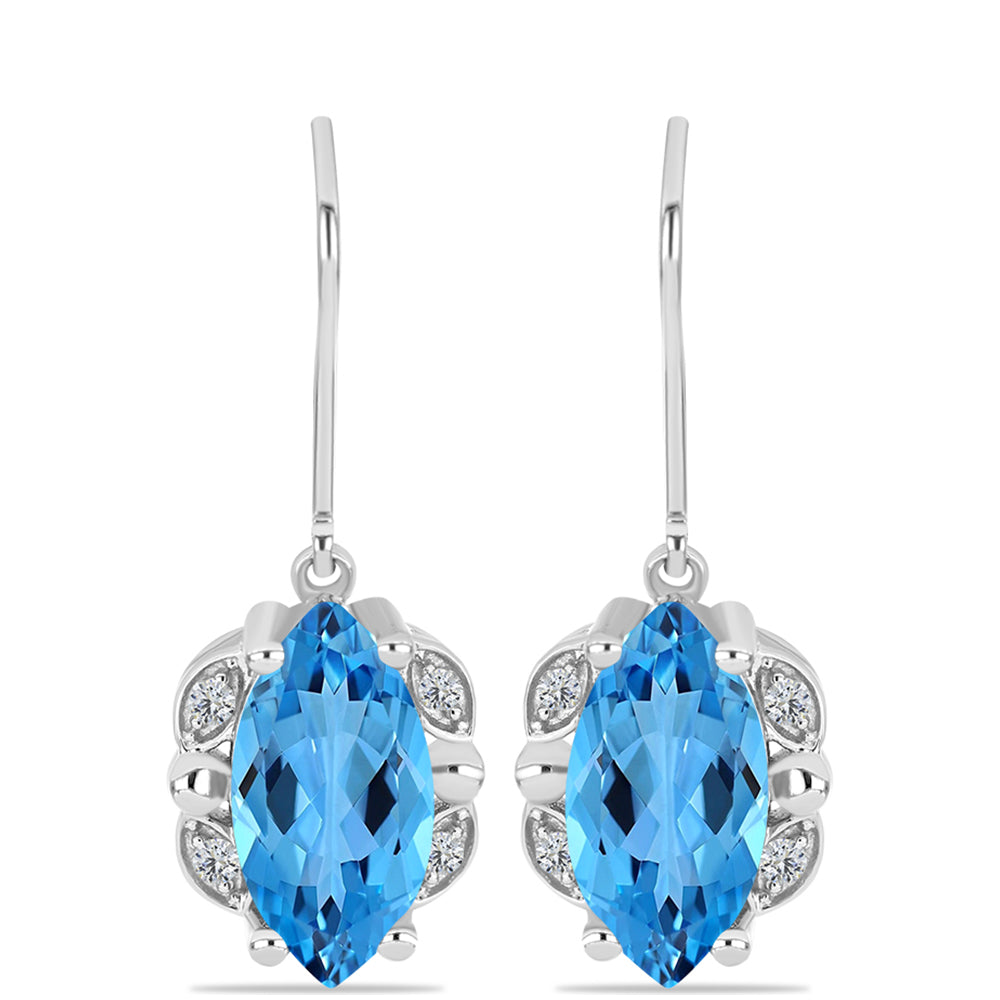 Cercei din Argint 925 ( 3.55 grame ) cu Topaz Swiss Blue și Topaz Alb 6.4 Carate