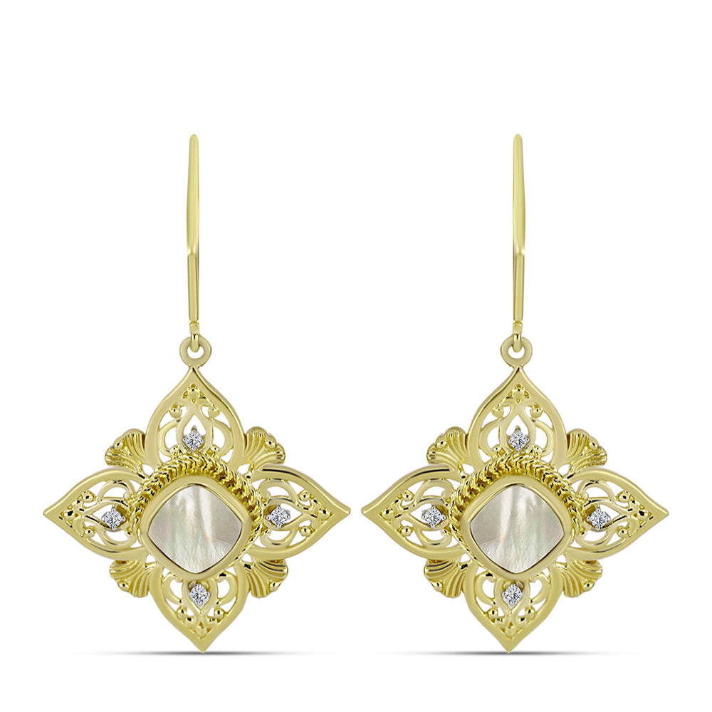 Cercei din Argint 925 Placat cu Aur ( 5.26 grame ) cu Sidef și Topaz Alb 2.27 Carate