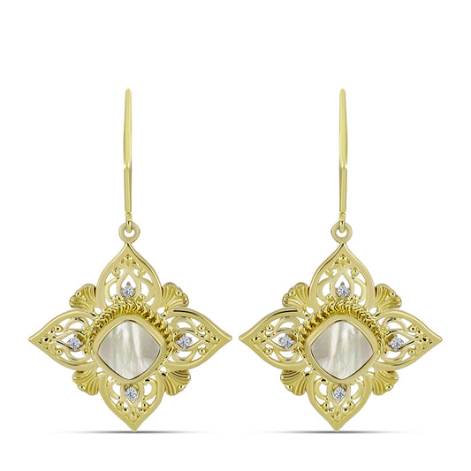Cercei din Argint 925 Placat cu Aur ( 5.26 grame ) cu Sidef și Topaz Alb 2.27 Carate