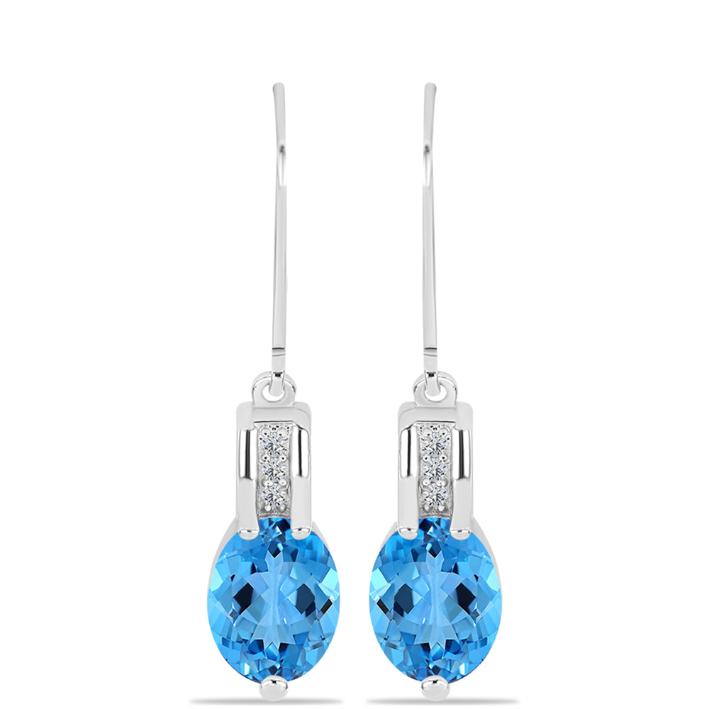 Cercei din Argint 925 ( 2.55 grame ) cu Topaz Swiss Blue și Topaz Alb 3.85 Carate