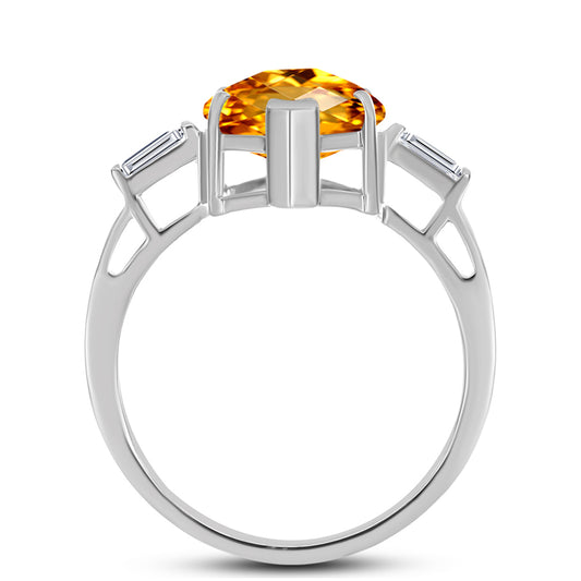 Inel din Argint 925 ( 2.85 grame ) cu Citrin Ural și Topaz Alb 6.09 Carate